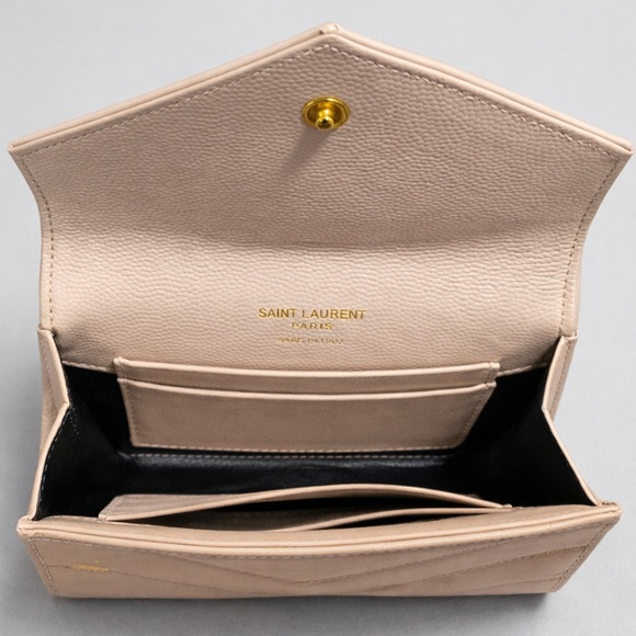 💯 Authentic Saint Laurent Monogram Envelope Wallet – Blush Pink Grain de Poudre - Picture 8 of 14